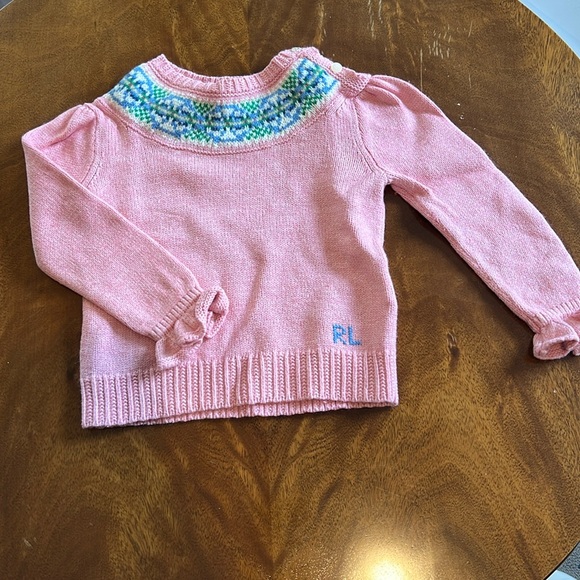 Pink Ralph Lauren fair Isle sweater with ruffle cuffs size 24 months - Picture 1 of 5